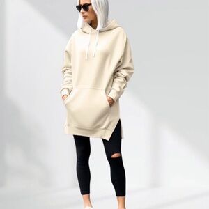theWarmy Oversized Cozy Cream Hoodie Dress Tunic 2Xl